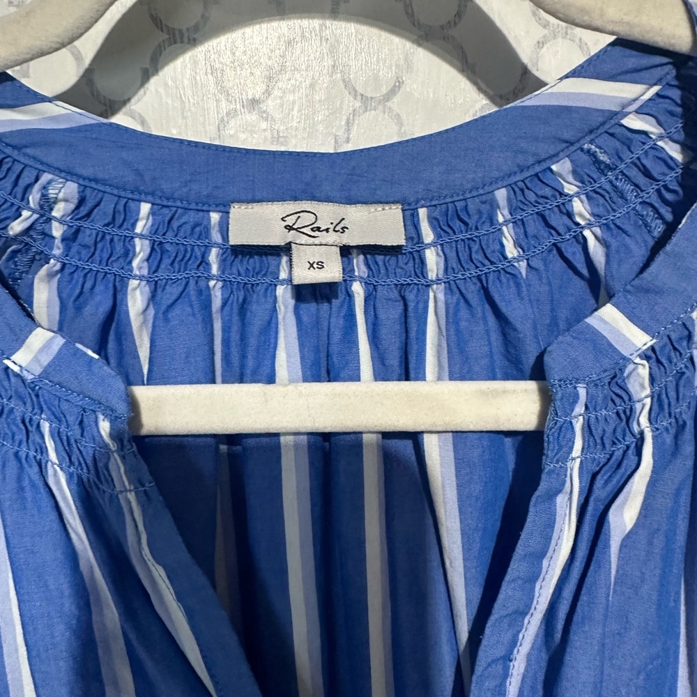Rails Vittoria Dress XS Blue Stripe Puff Sleeve Belted Vacation Dress - Picture 9 of 11